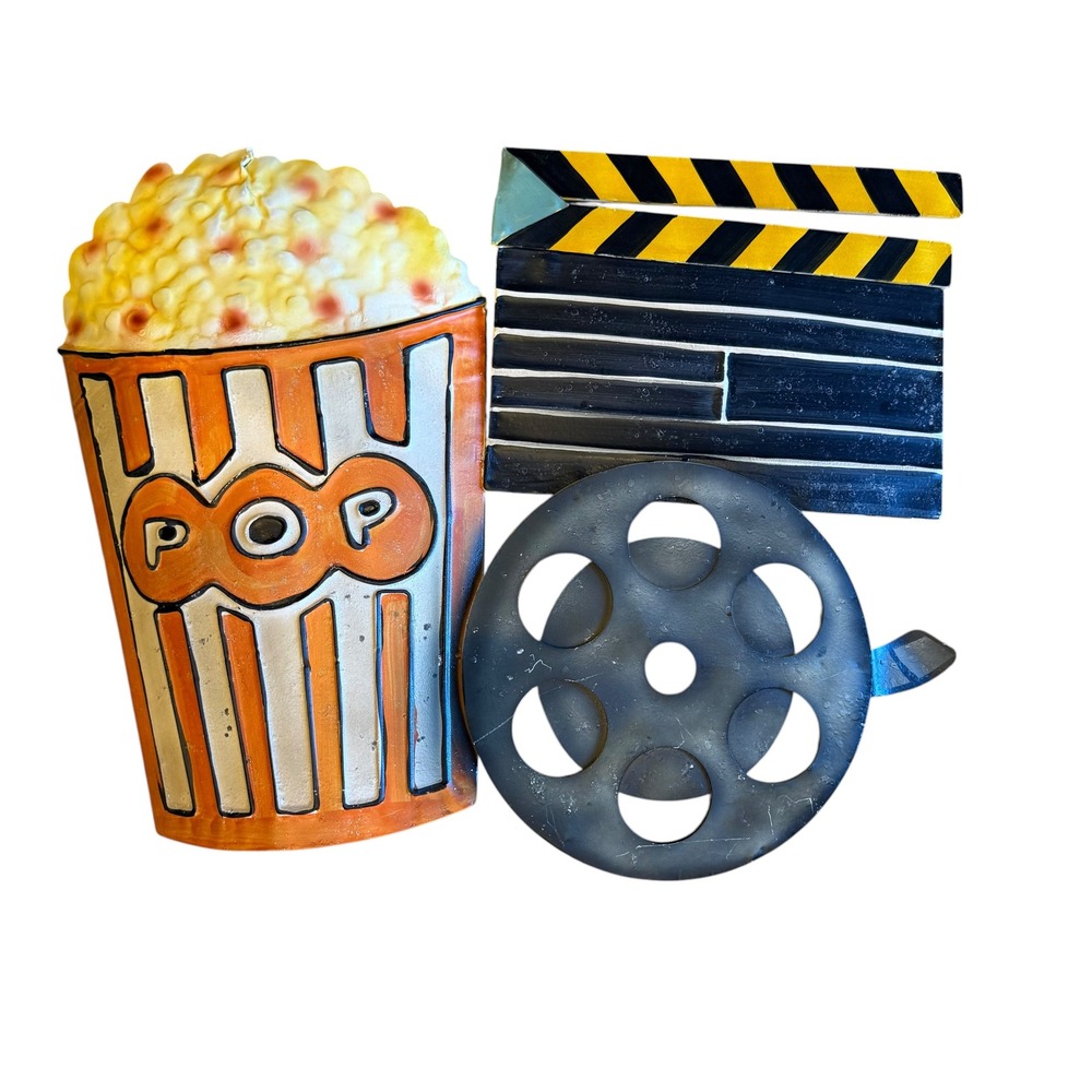 Unbranded Movie Theater Metal Wall Art Popcorn Film Reel Clapperboard Decor